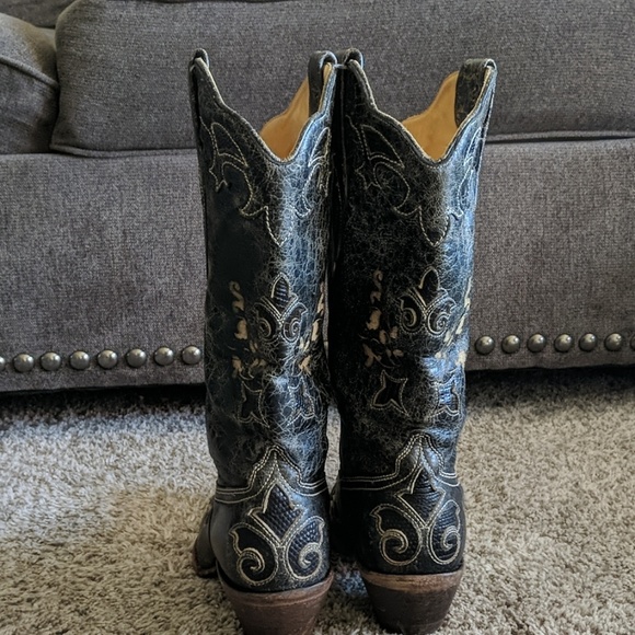 Leather & lizard CORRAL black Cowgirl boots sz 9.5 - Picture 6 of 8